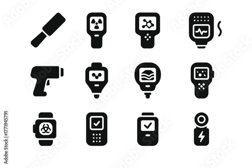 Vector industrial scanner quality icon defect metal material scanners laser futuristic nano