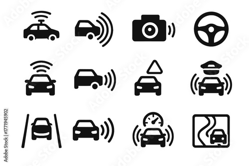 Lidar collision vector traffic icon cruise mode steering autonomous driving lane icons