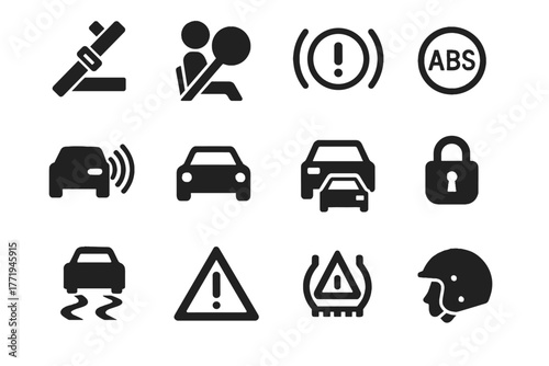 Monitor helmet child icon emergency abs car triangle vector tire safety brake