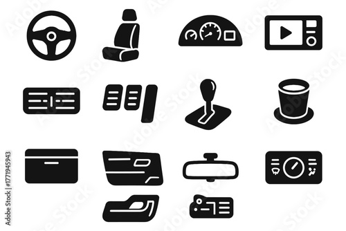 Icon car glove panel icons seats infotainment control vector mirror interior climate