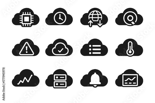 Vector cloud system usage traffic monitoring monitor icons status widget temperature icon