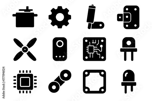 Icon sensor robot microchip components circuit actuator led indicator icons vector frame