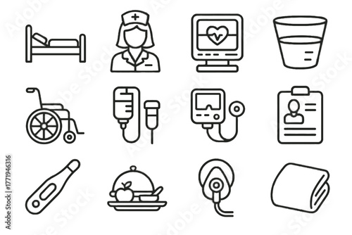 Chart care vector hospital icons wheelchair icon patient drip tray blanket nurse