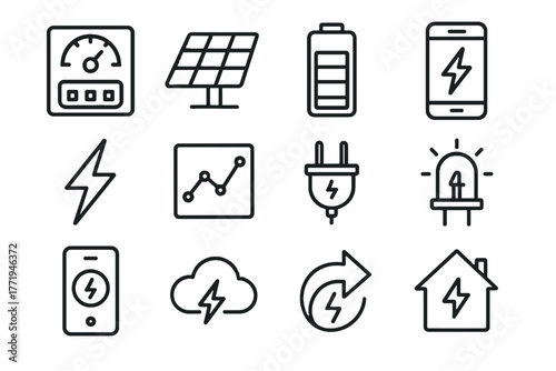 Monitoring plug vector lightning meter icon energy smartphone led icons panel indicator