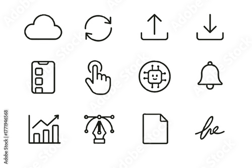Arrow icon digital bell upload vector app icons cloud interface ai signature