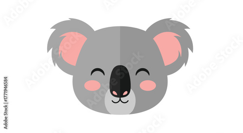 Cute cartoon koala face with pink cheeks and ears on a white background.