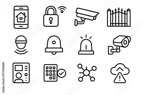 Smart keypad icon home node monitoring cloud gate vector sensor security intercom