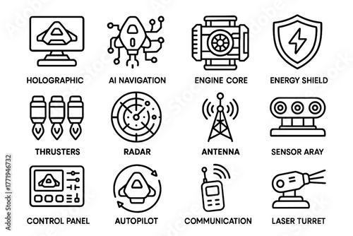 Cyber icon control energy vector autopilot device display antenna ai core ship