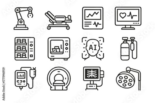 Technology icon vector hospital dispenser robotic infusion tank ai chart medicine icons