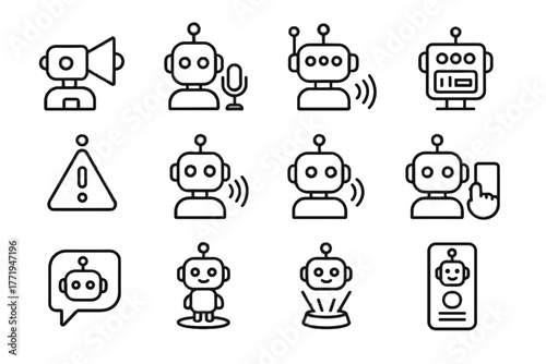 Command bubble holographic communication signal indicator panel vector icons robot icon led