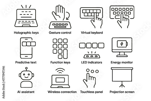 Led gesture holographic vector function icon touchless text innovations panel typing pad