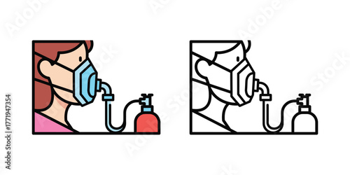 Person wearing oxygen mask connected to oxygen tank with tubing medical healthcare