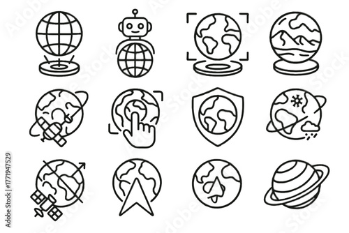 Holographic system satellites vector energy planetary globe icon virtual axis icons pointer