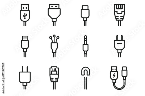Icons plug line connectivity clip hdmi vector lightning icon fiber cable jack