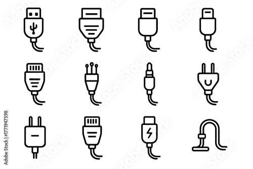 Usb plug power futuristic vector connectivity network hdmi lightning icon cable icons