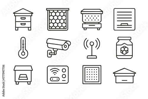 Apiary wireless temperature sheet collector icon jar vector hive pollen smart structure