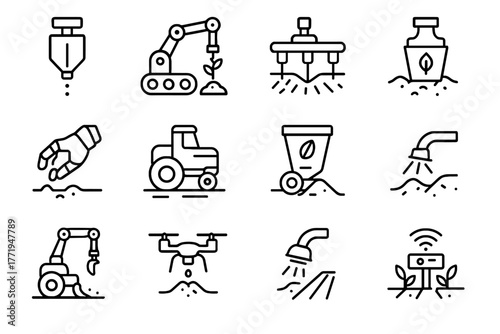 Seed icons vector coverer planting automated soil robot sensor drill icon crop