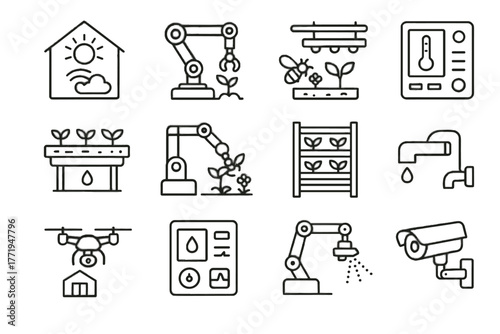 Vertical icons shelf vector climate farm greenhouse temperature icon robotics nutrient humidity