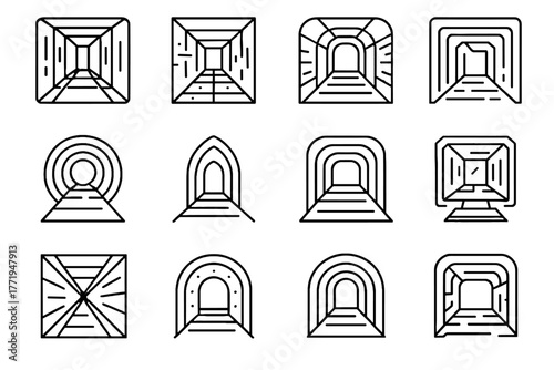 Tunnel icons futuristic vector arch archway tube path virtual walkway passage icon