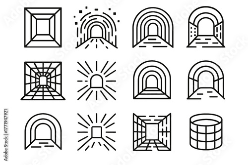 Light tunnel digital immersive portal vr vector virtual passage reality icon