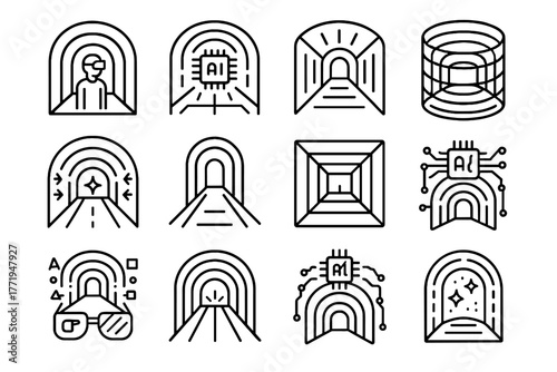 Tunnel portal icon icons vr futuristic holographic vector guided light ar