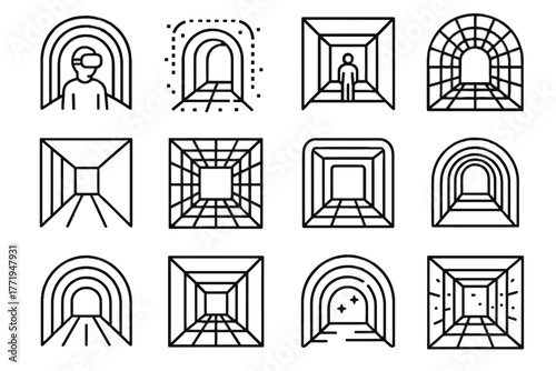 Icon passageway passage futuristic tube portal icons light immersive holographic tunnel vector