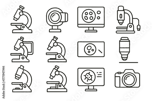 Device icon lens view compound imaging observation digital vector icons microscope laboratory
