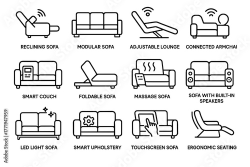 Light smart touchscreen reclining sofa armchair vector seating icon ergonomic foldable