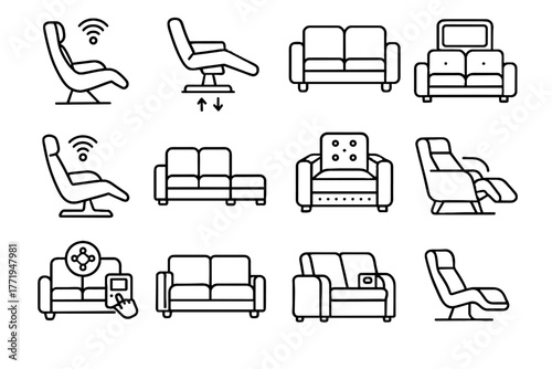 Connected modular vector icon ergonomic chair sofa fabric led touchscreen