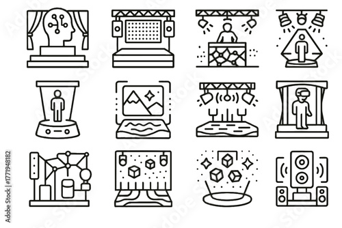 Platform holographic setup elements smart icon connected stage futuristic vector area