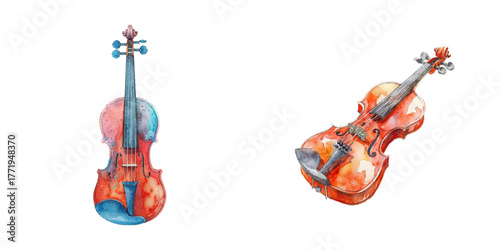 violin watercolor vector illustration