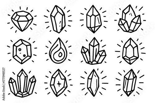 Crystal lighted icons mineral futuristic shining vector glowing jewel gem shard abstract
