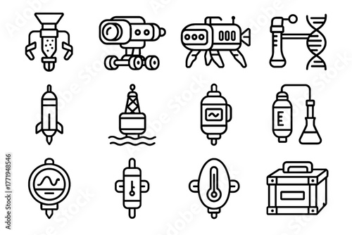 Chemical icon sensor aquatic data icons vector underwater monitoring marine robot