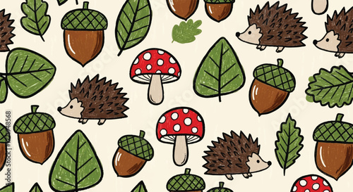 Cute Woodland Animals and Forest Seamless Pattern
