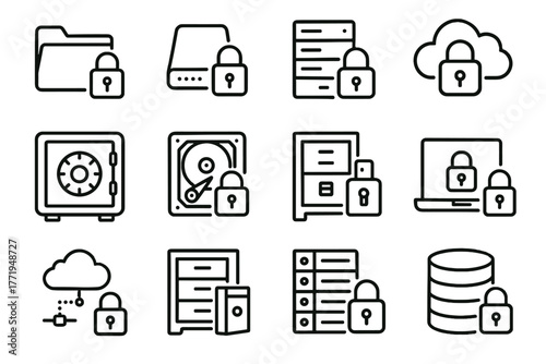 Vector icons backup icon repository secure digital encrypted locker cabinet server drive
