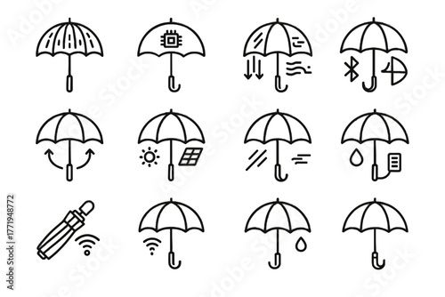 Rain open handle icon icons umbrella smart innovative vector bluetooth connected foldable
