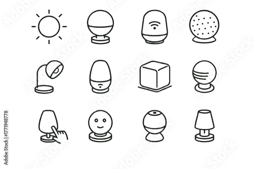 Glowing table vector lamp icon led ambient emotion sphere lights cube glow