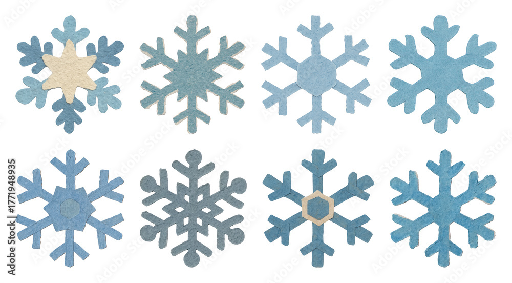 Fototapeta premium PNG Watercolor snowflakes winter decoration, element set on transparent background