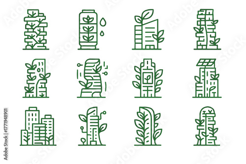 Plant hydroponic bio smart tower icon eco building vector futuristic skyscraper rooftop