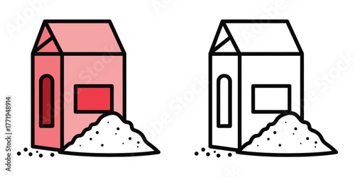 Pink and black outlined box with pile of granular material vector