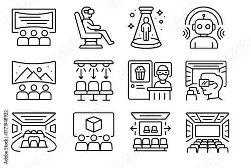 Cinema icon theater futuristic virtual reality vector vr kiosk hall