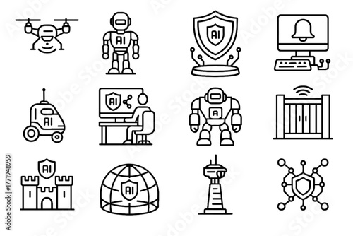 Defense immersive digital drone cyber icon protection robot surveillance futuristic vector