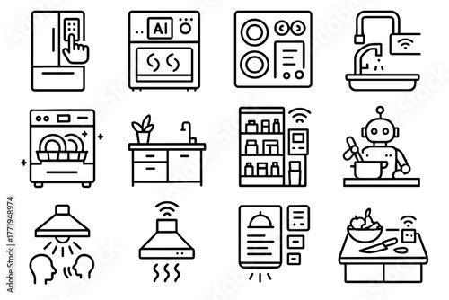 Digital icon kitchen pantry automated vector island icons smart stove modular futuristic