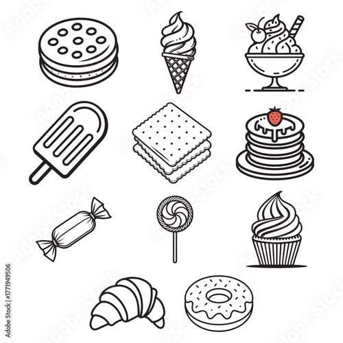 set of cakes and sweets vector illustration