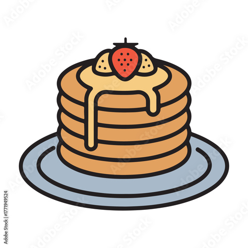 chocolate cake on a plate with cream and cherry illustration