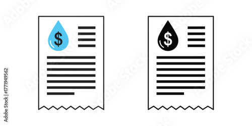 Two stylized water bills with dollar signs and text lines invoice receipt