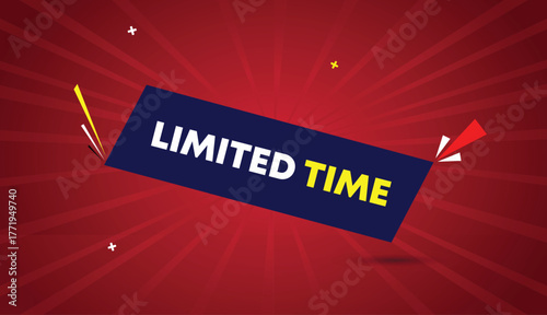 Limited Time web banner template vector design badge icon label deep blue shapes white yellow bold text dark red light sun shine abstract business background creative bright modern eye catching promot