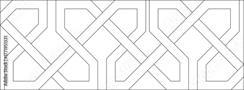 Minimalist line art of repeating geometric interlaced border pattern — ideal for architectural visualization, interior design, or decorative graphic projects.