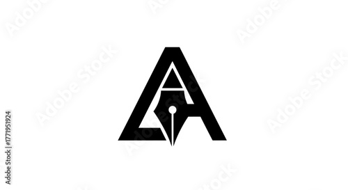 A stylized black letter 'A' logo incorporating a fountain pen nib within its design.