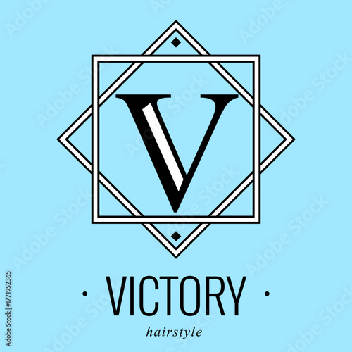 Logo, capital letter V. There is a botanical monogram in two squares - V. with organic plant elements. Vector design. beauty salon. for a tattoo studio.